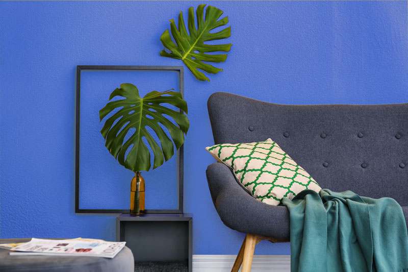 Wohnzimmer Wandfabe blau